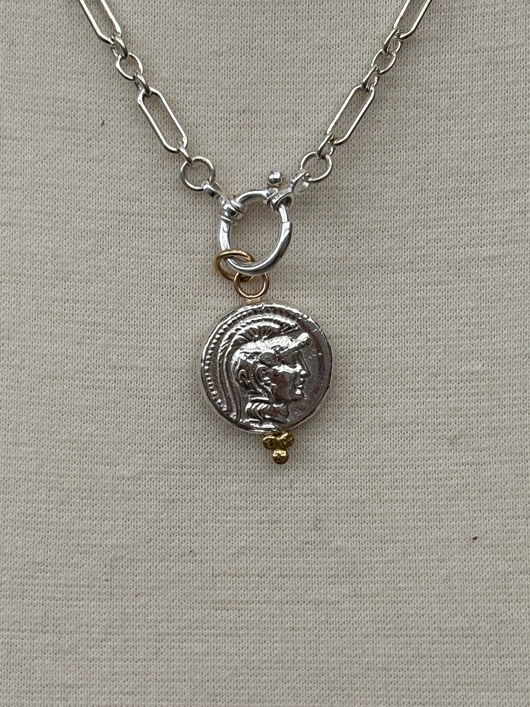 Ashton SS Owl Coin w/ 18K Gold Balls Necklace
