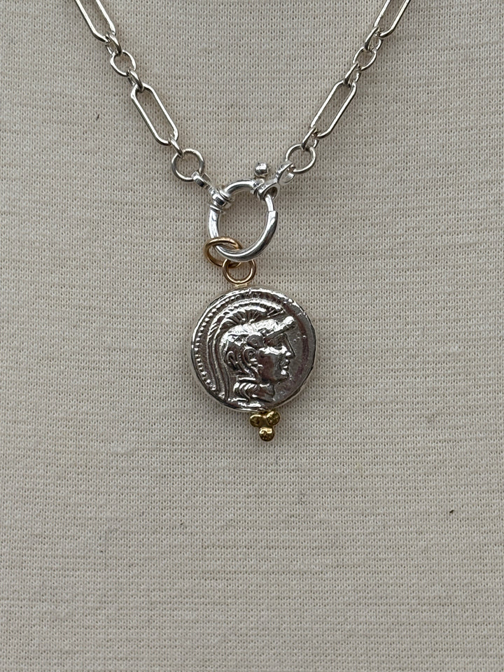 Ashton SS Owl Coin w/ 18K Gold Balls Necklace
