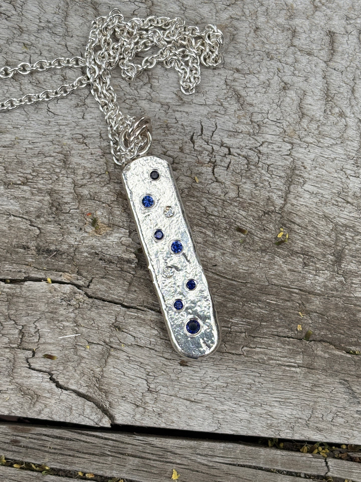 Ashton Sampietrini Sapphire & Diamond Bar Necklace Fine Silver