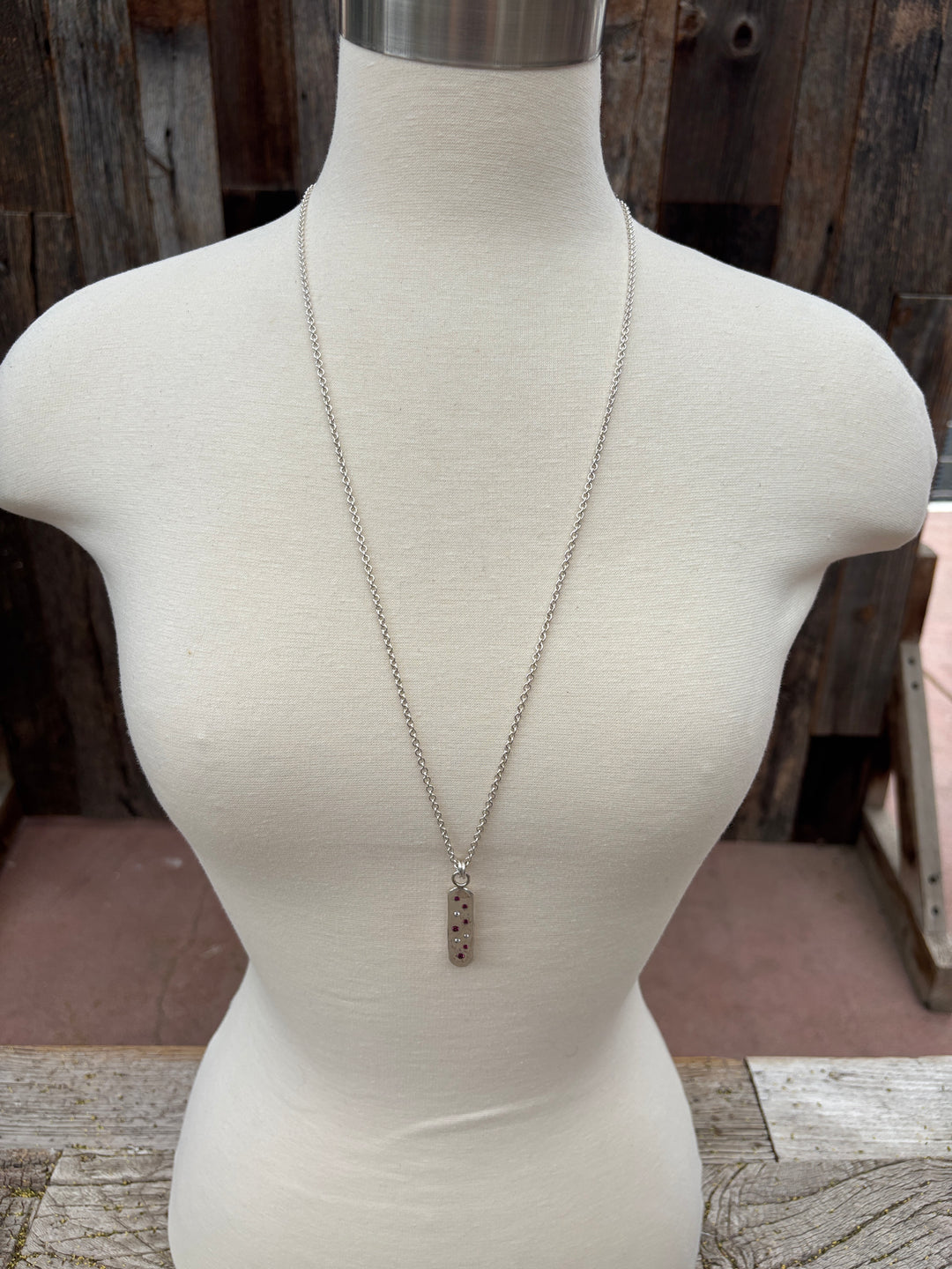 Ashton Sampietrini Ruby & Diamond Bar Necklace Fine Silver