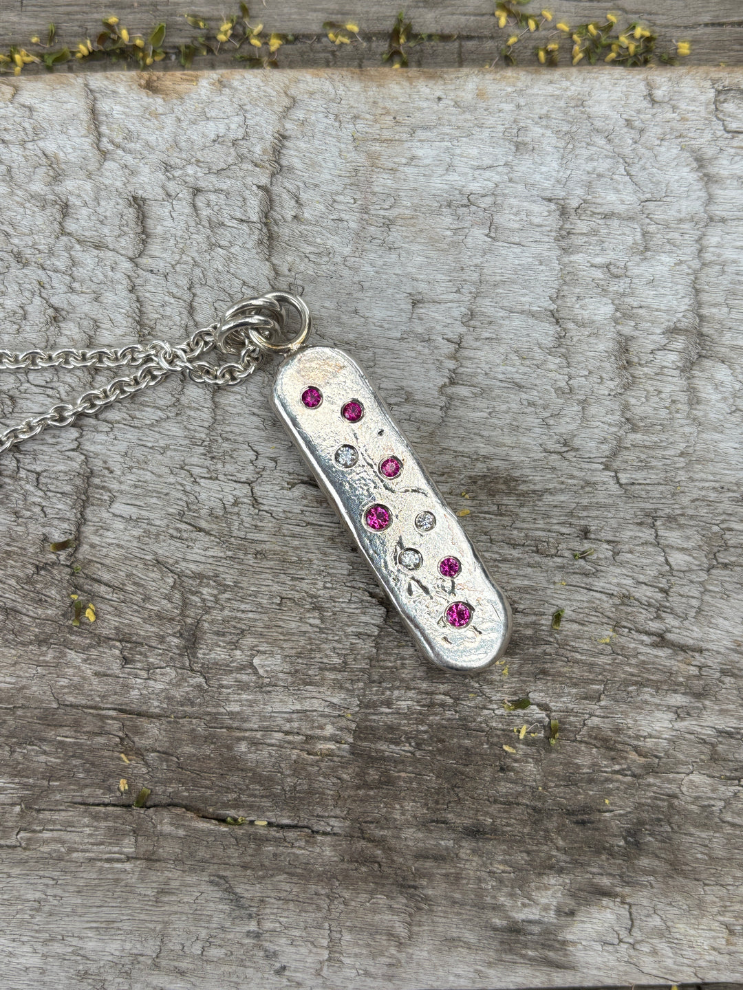 Ashton Sampietrini Ruby & Diamond Bar Necklace Fine Silver
