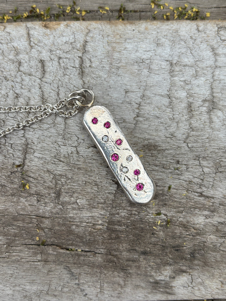 Ashton Sampietrini Ruby & Diamond Bar Necklace Fine Silver