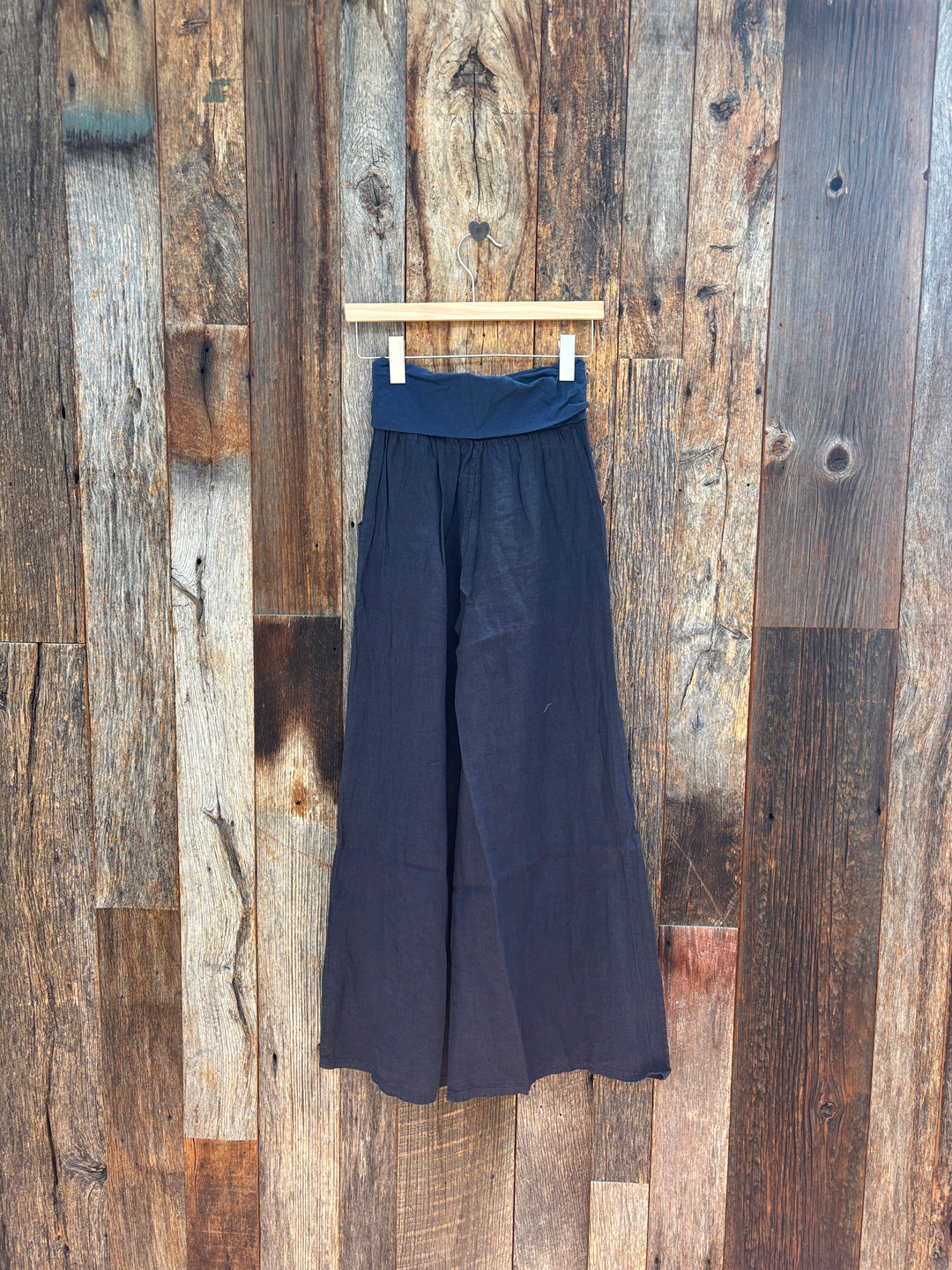 Milio Milano Fold Over Waist Palazzo Linen Pant Navy