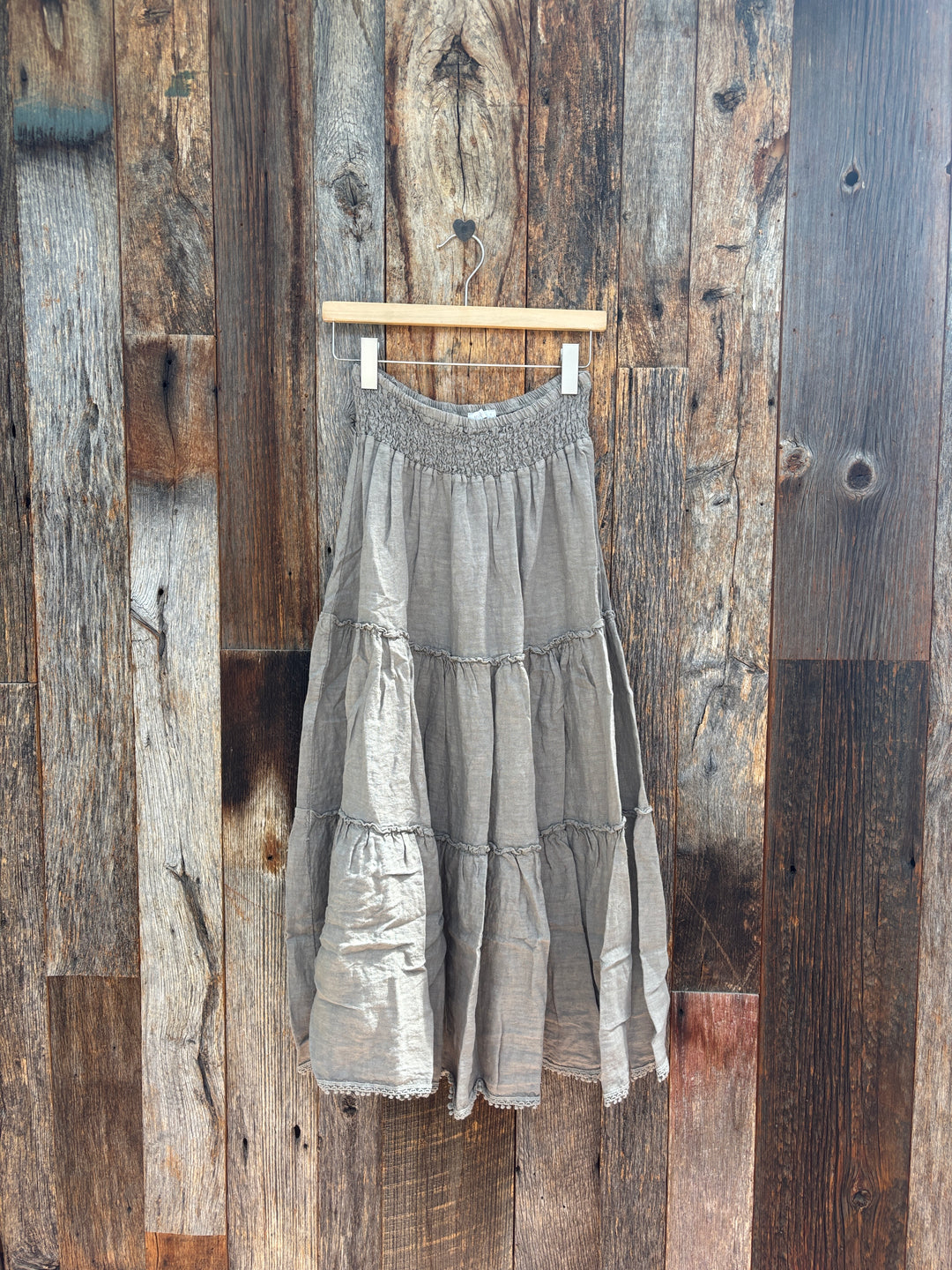 Milio Milano Tiered Maxi Skirt Pom Pom Mocha