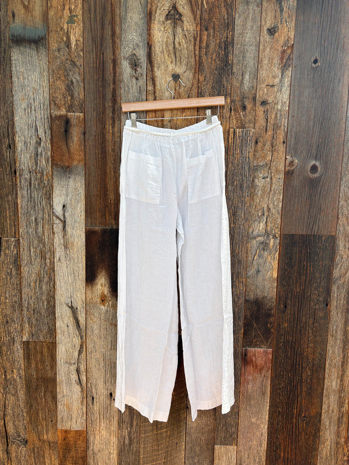 Milio Milano Wide Leg Linen Pants w/ Drawstring White