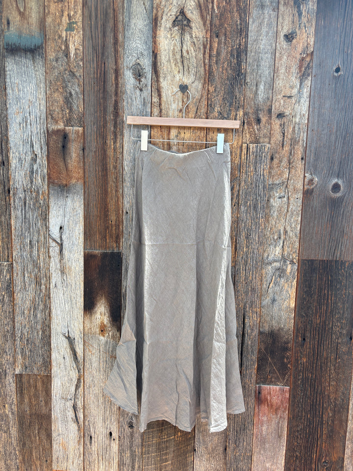 Milio Milano Crinkle Linen Midi Skirt -Mocha