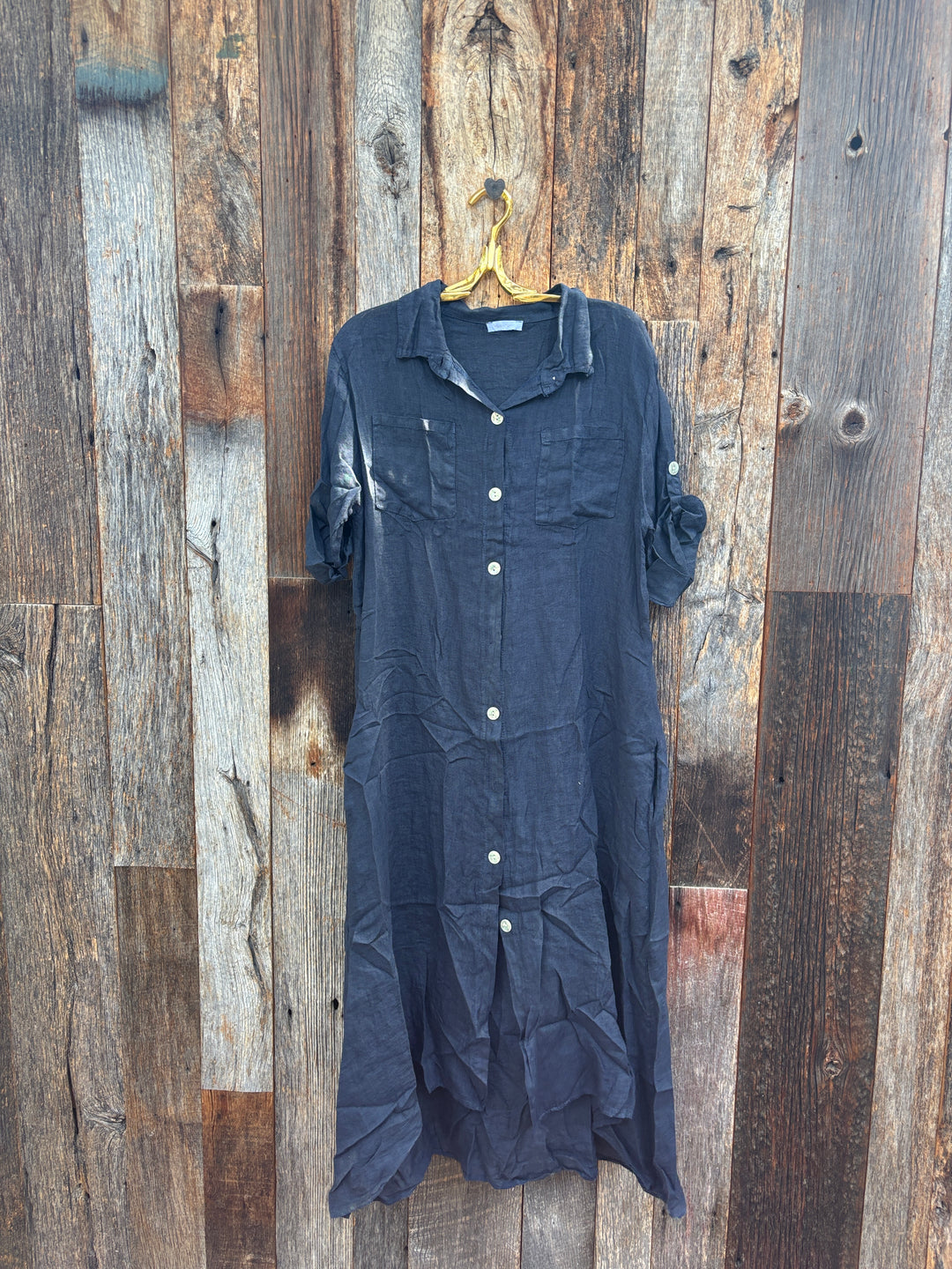 Milio Milano Linen Button Down Dress Navy
