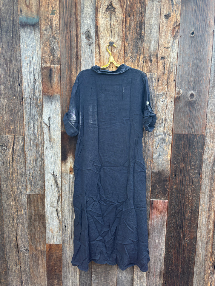 Milio Milano Linen Button Down Dress Navy