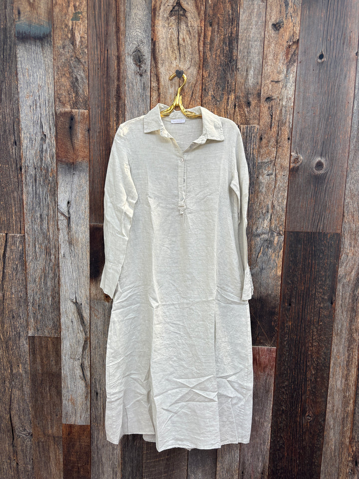 Milio Milano Linen Long Sleeve Maxi Dress Beige