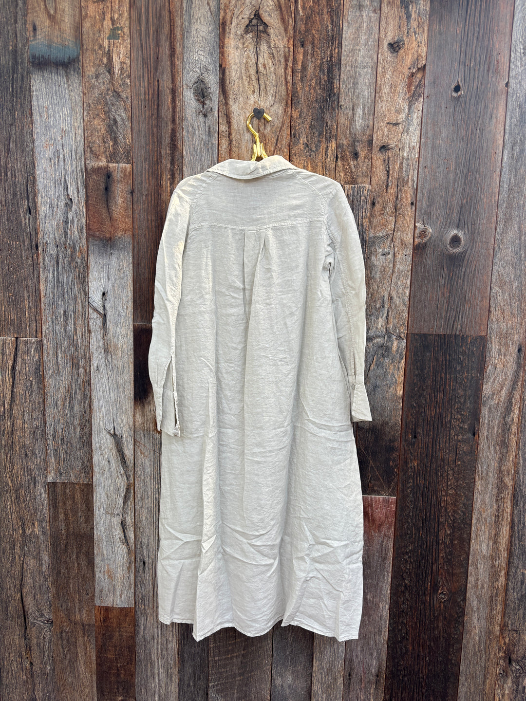 Milio Milano Linen Long Sleeve Maxi Dress Beige