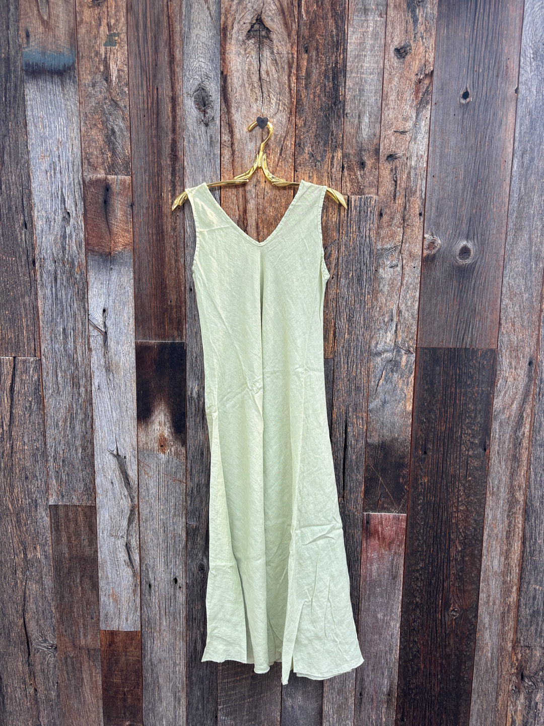 Milio Milano Italian Linen Maxi V-Neck Dress Kiwi