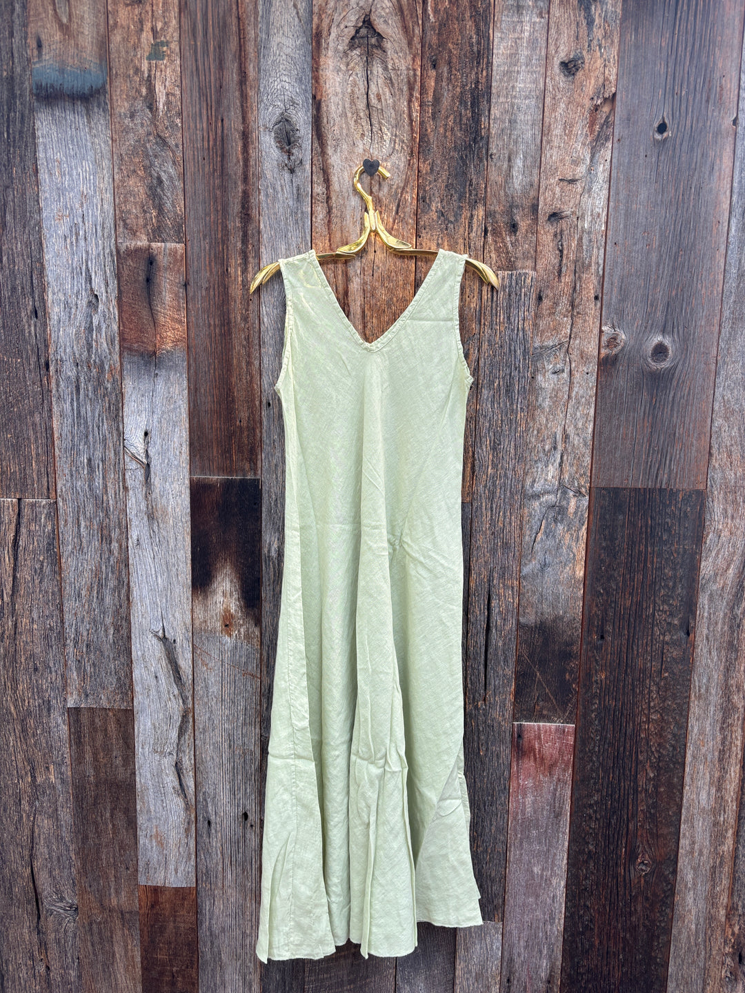 Milio Milano Italian Linen Maxi V-Neck Dress Kiwi