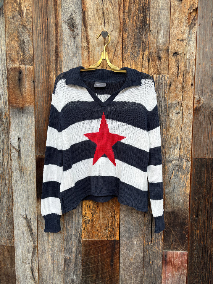 Wooden Ships Star L/S Polo Cotton Indigo/White/Red