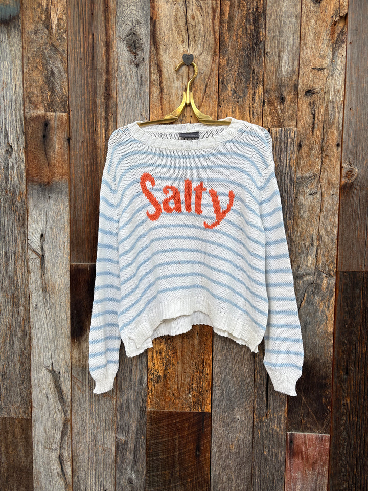 Wooden Ships Salty Striped Crew Cotton White/Blue