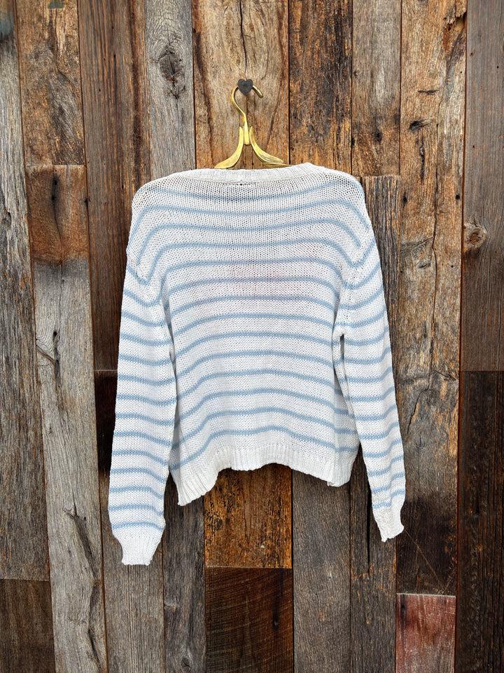 Wooden Ships Salty Striped Crew Cotton White/Blue