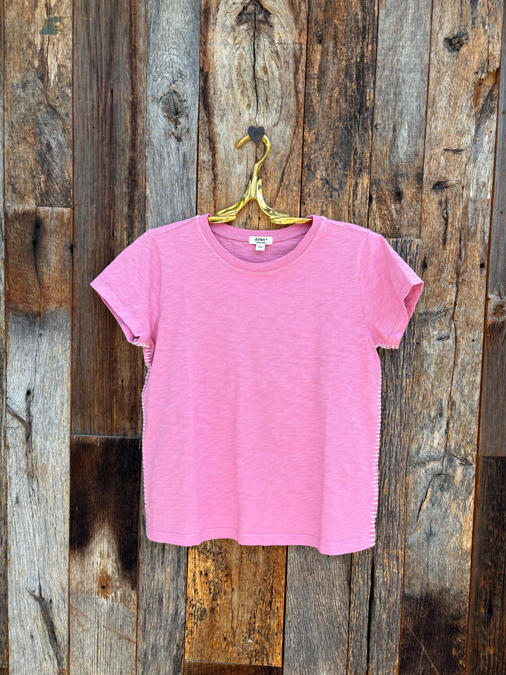 Dylan Crew Contrast Stitch Top Pink/Natural