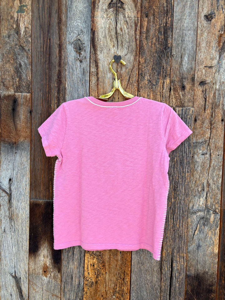 Dylan Crew Contrast Stitch Top Pink/Natural