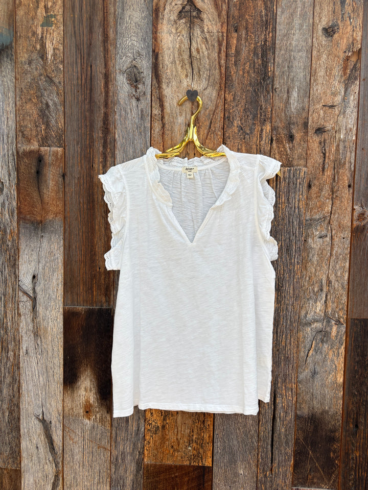 Dylan Split Neck s/s Top White