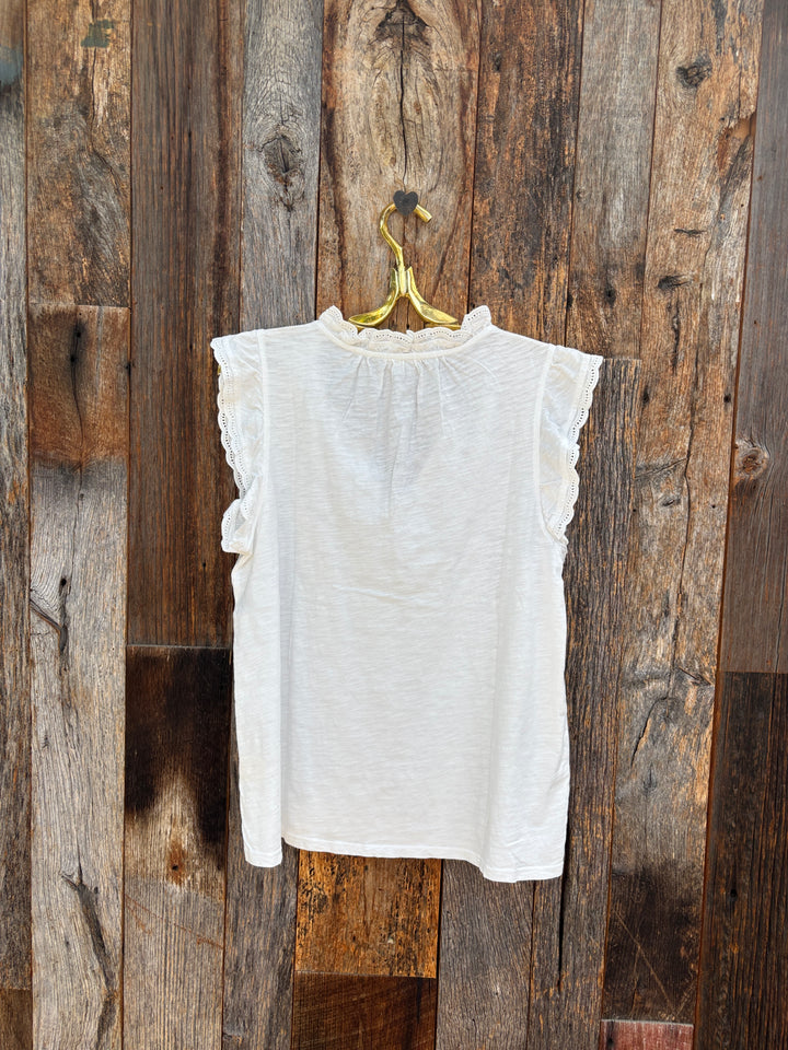 Dylan Split Neck s/s Top White
