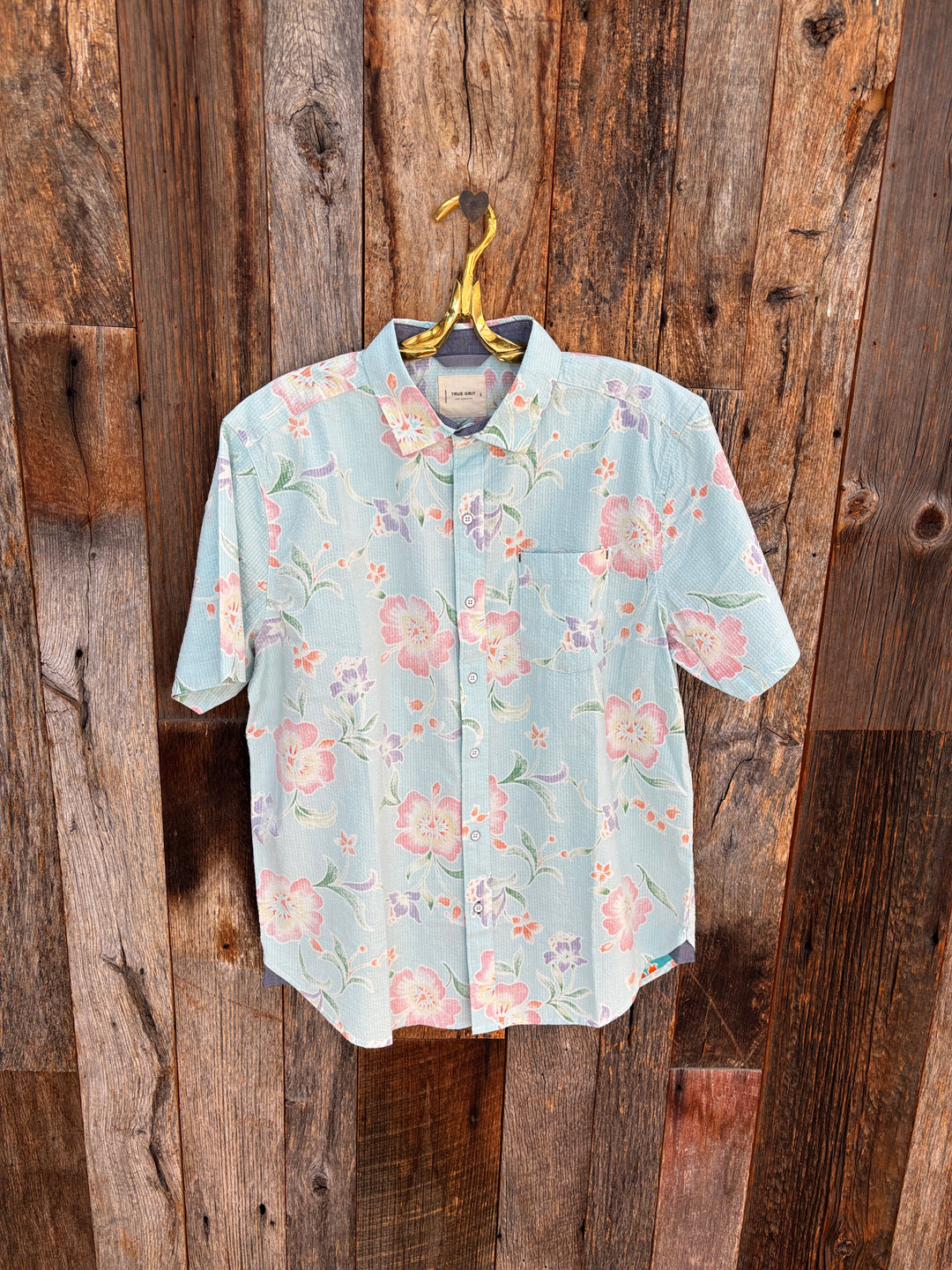 True Grit S/S 1 Pocket Shirt- Turquoise Floral