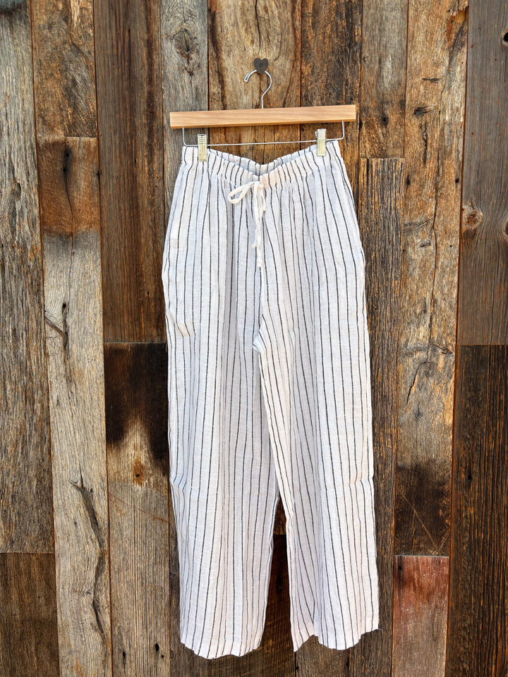 Milio Milano Textured Stripe Linen Pants- White/Black