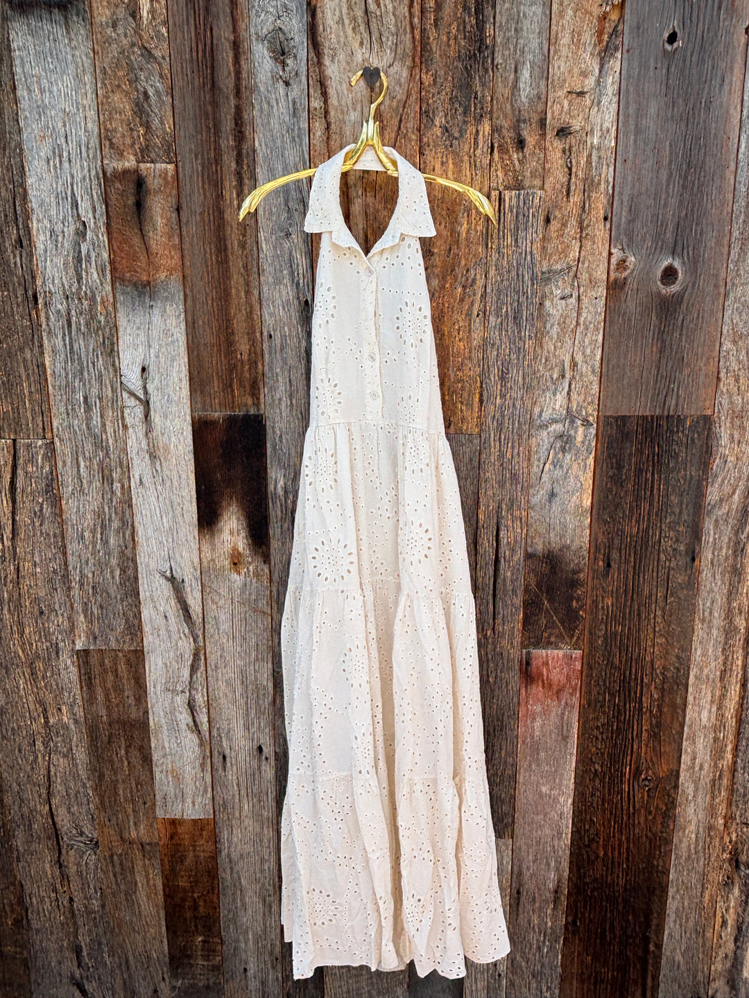 Milio Milano Eyelet Halter Maxi Dress- Butter – Island Farm