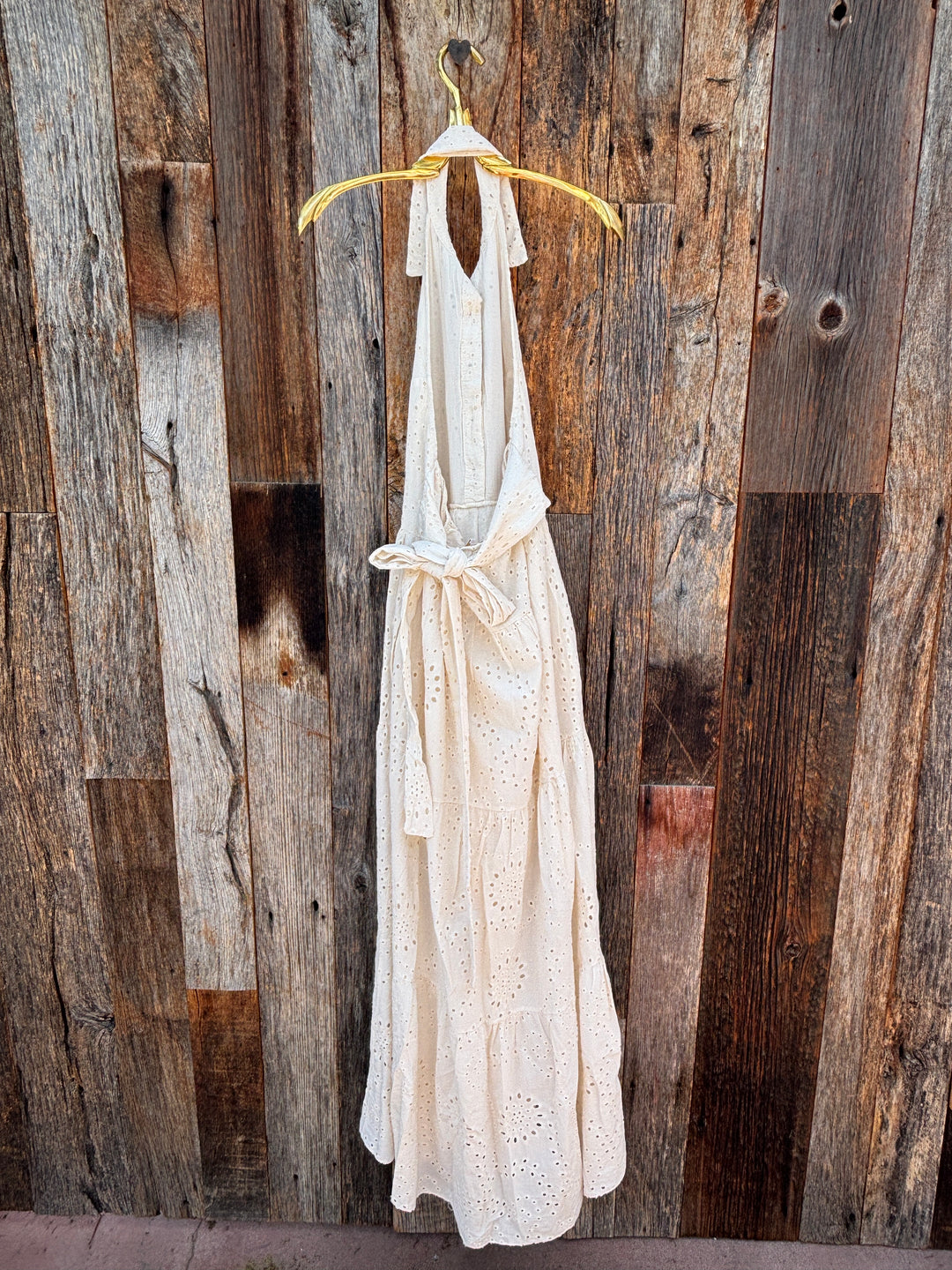 Milio Milano Eyelet Halter Maxi Dress- Butter