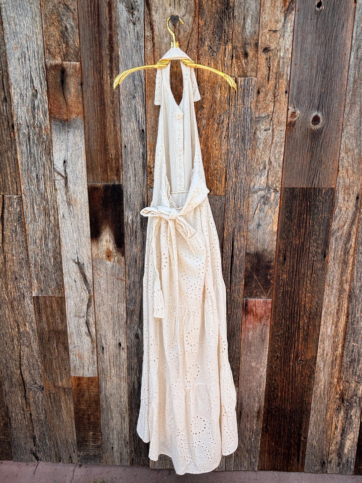 Milio Milano Eyelet Halter Maxi Dress- Butter