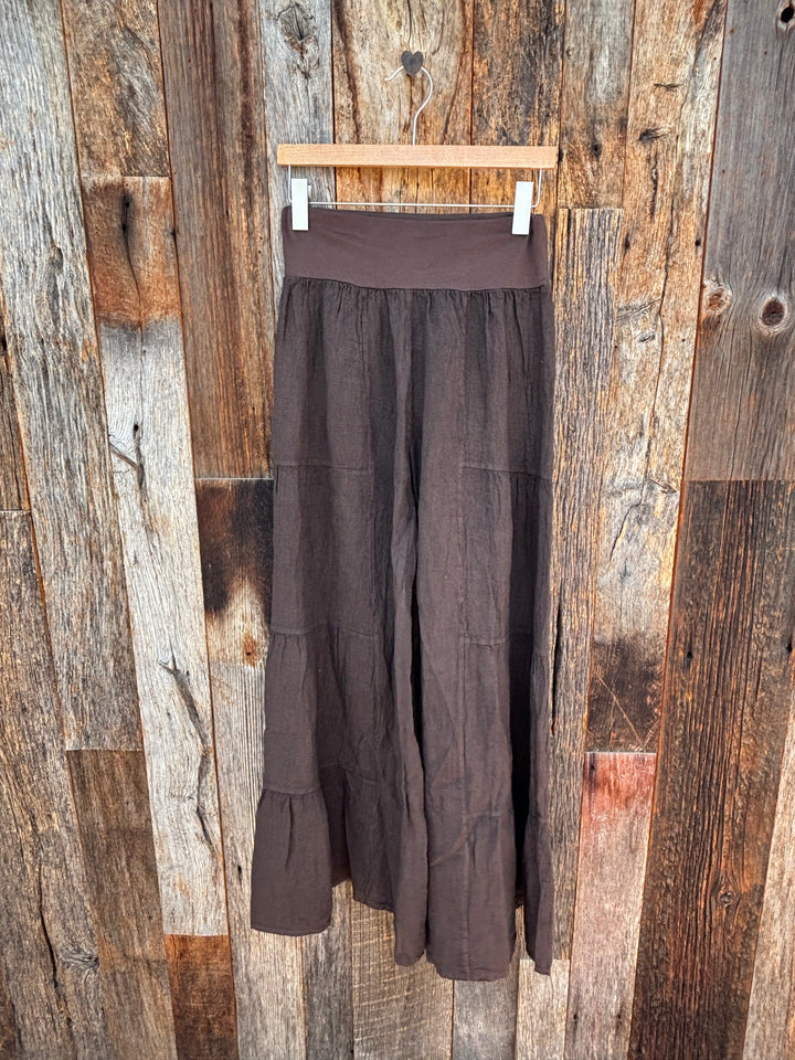 Linen Tiered Pilazzo Pant-Chocolate