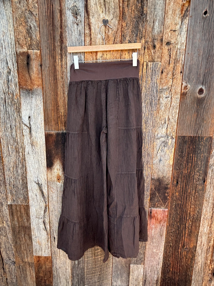 Linen Tiered Pilazzo Pant-Chocolate