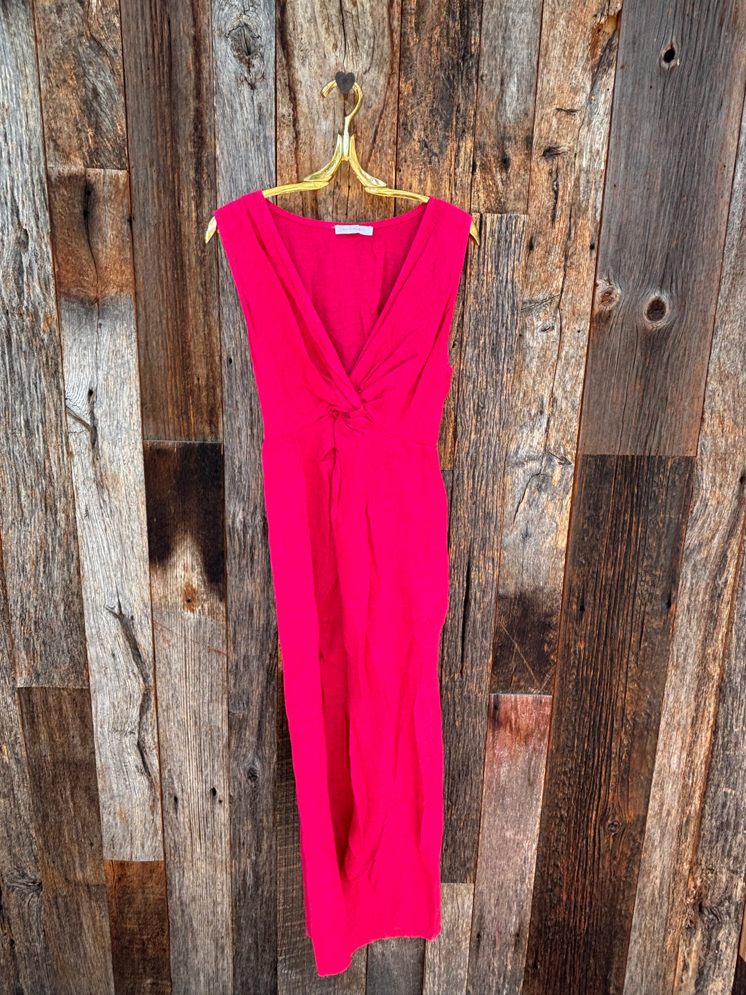 Milio Milano Linen Twist Front Sleeveless Dress- Raspberry