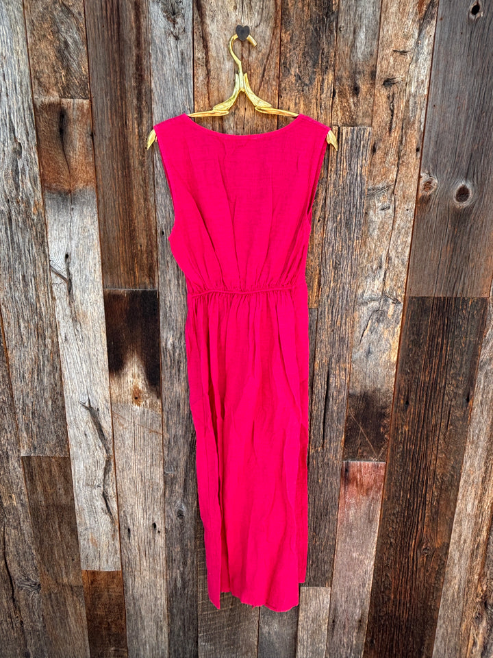 Milio Milano Linen Twist Front Sleeveless Dress- Raspberry