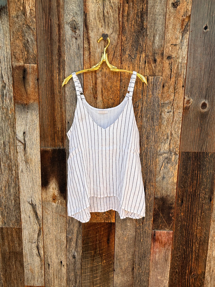 Milio Milano Textured Stripe Linen Tank- White/Black