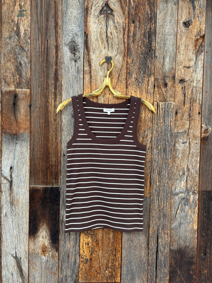 Z Supply Rowe Striped Scoop Tank - Dark Chocolate