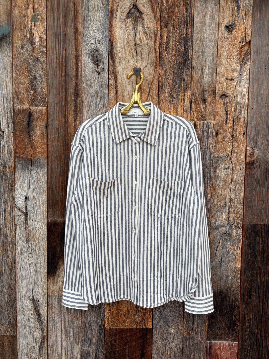 Z Supply Reese Button Up Stripe - Eclipse