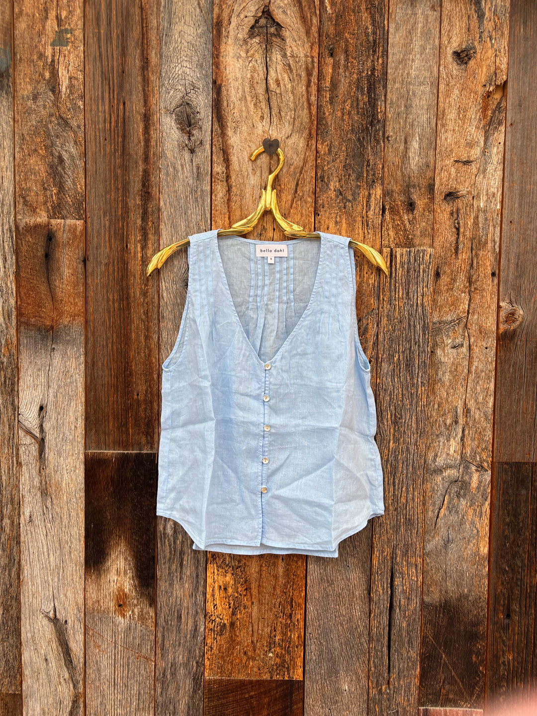 Bella Dahl Sleeveless Pintuck V-Neck - Blue Bell