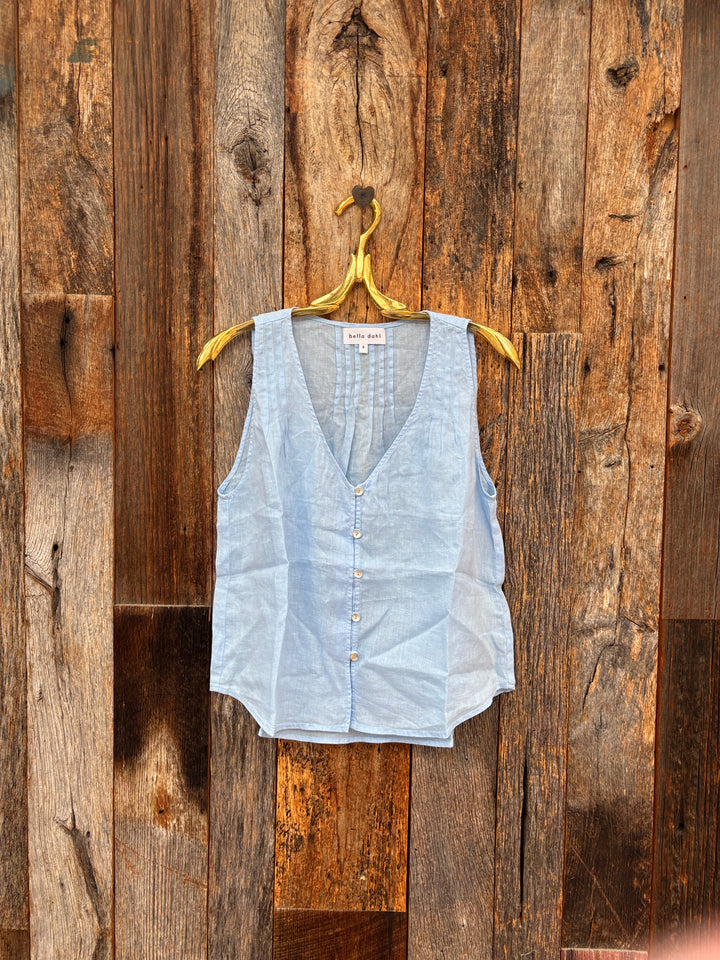 Bella Dahl Sleeveless Pintuck V-Neck - Blue Bell
