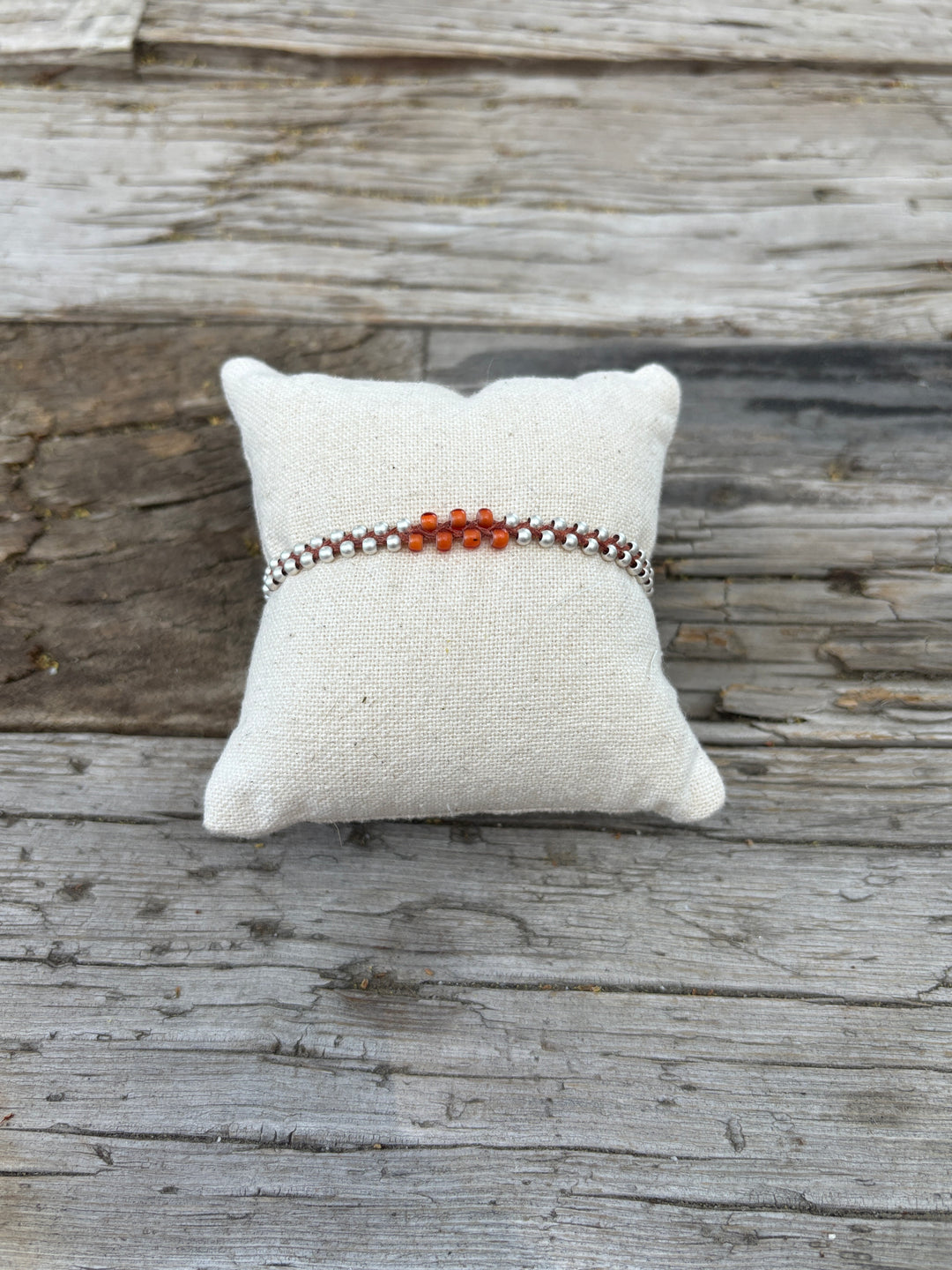 Minetta Silver Beads w/ Peach Accents Bracelet
