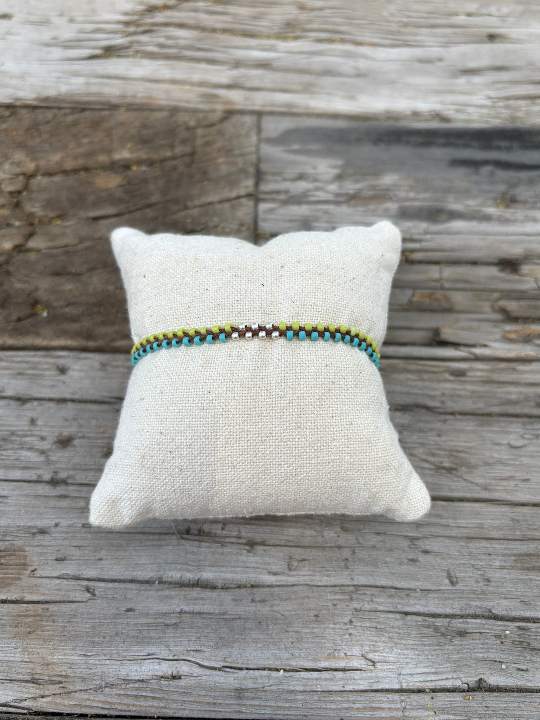 Minetta Turquoise & Lime Beaded Bracelet w/ Silver Accents