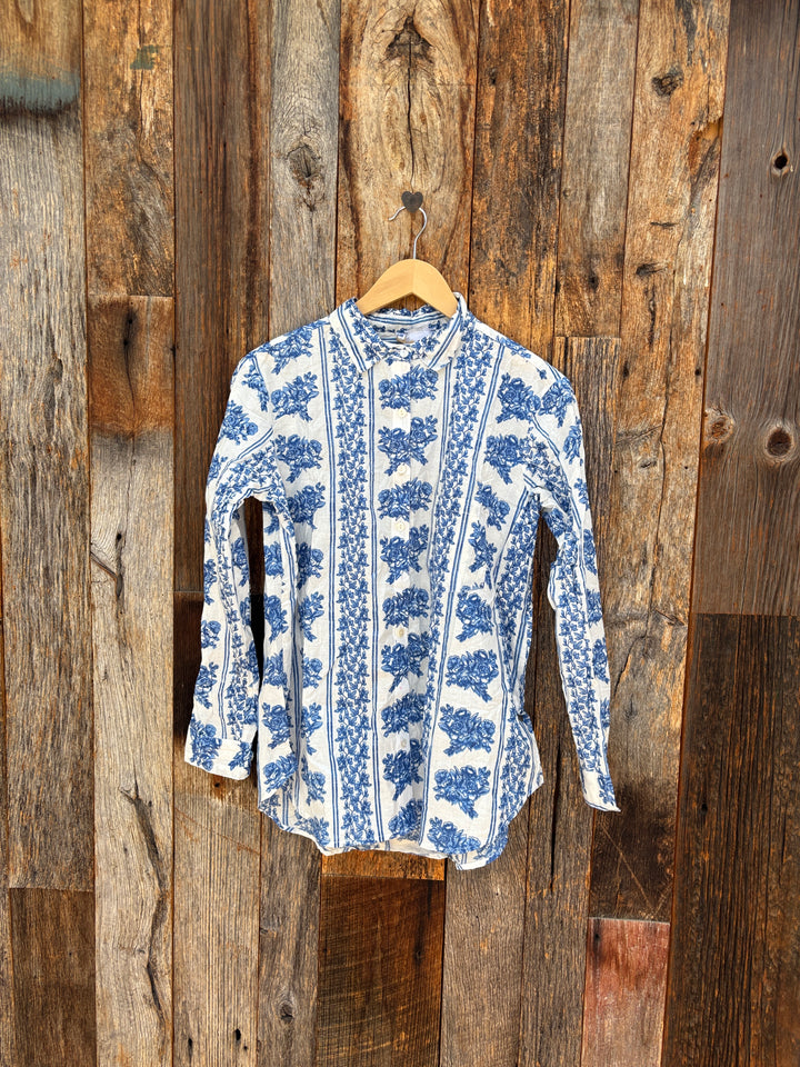 ...And For Good Boyfriend Shirt Chatsworth Trellis Coastal Blue