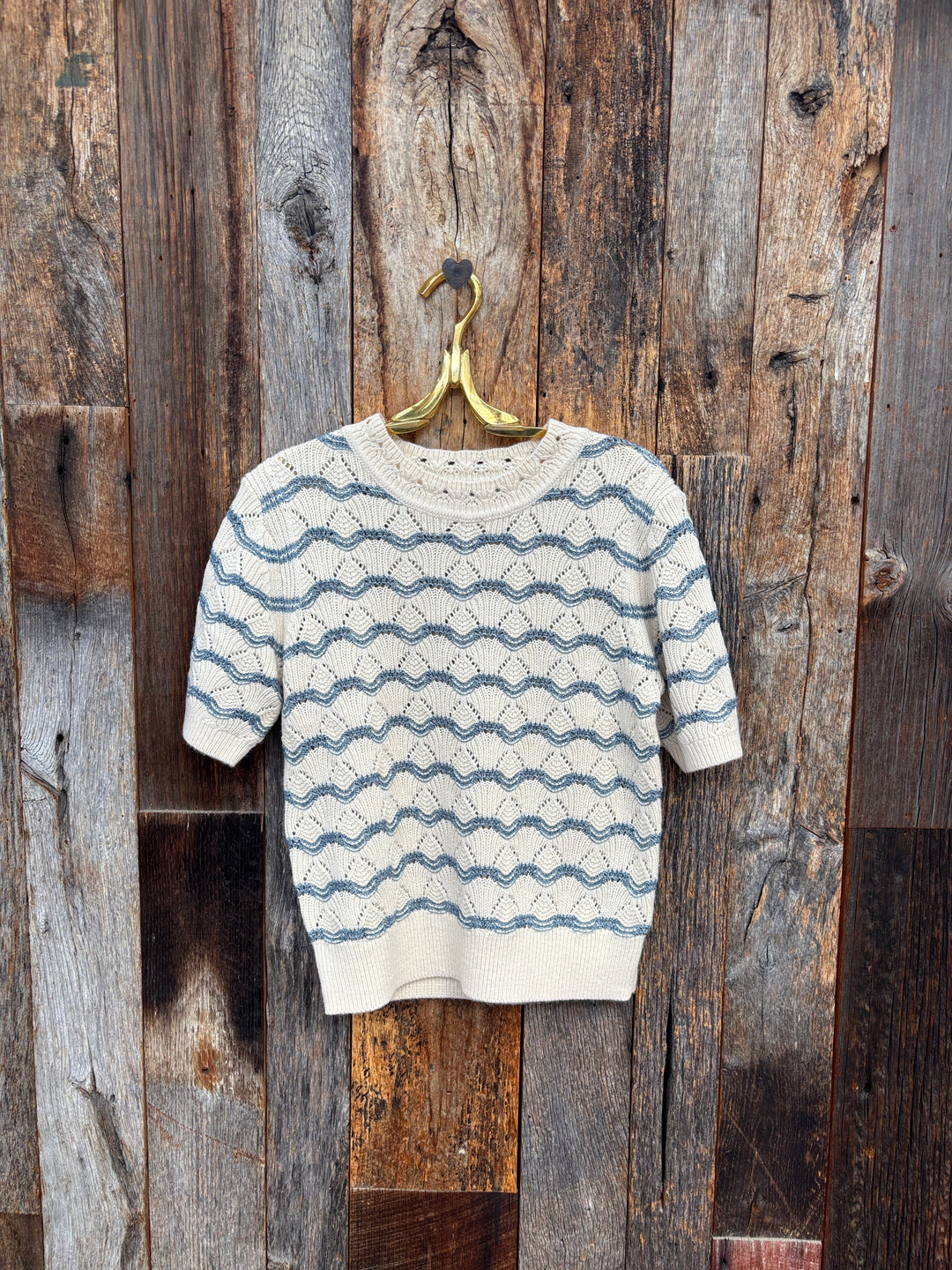 Lilla P S/S Multistitch Sweater Winter White Stripe
