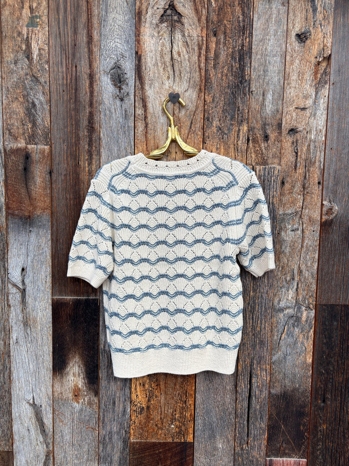 Lilla P S/S Multistitch Sweater Winter White Stripe