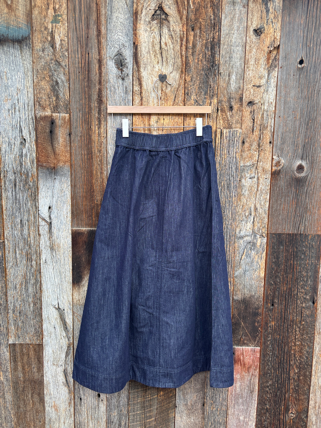 Lilla P Belted Front Pocket Skirt Dark Wash Blue