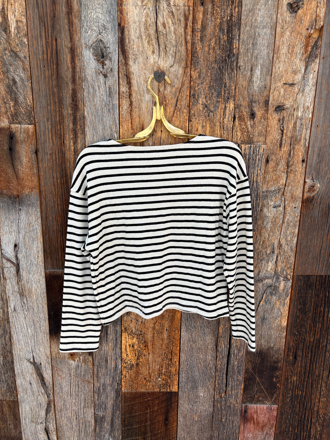 Perfect White Tee Striped Boatneck LS Tee Nat/Black Stripe