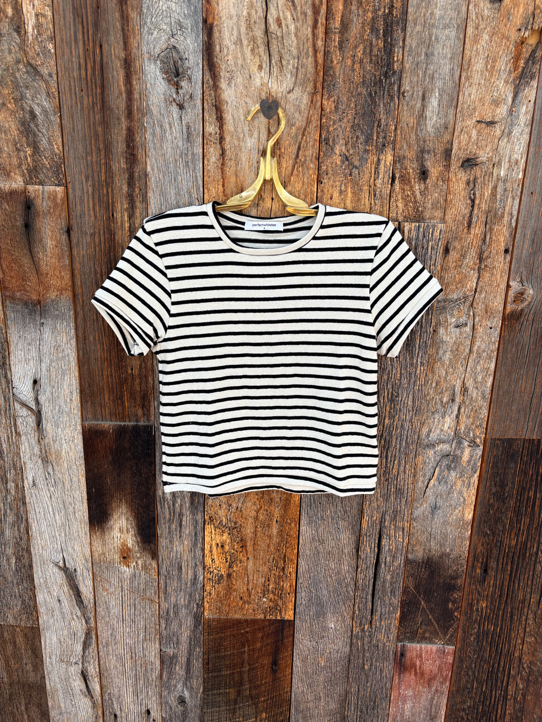 Perfect White Tee SS Vintage Crew Natural/Black Stripe