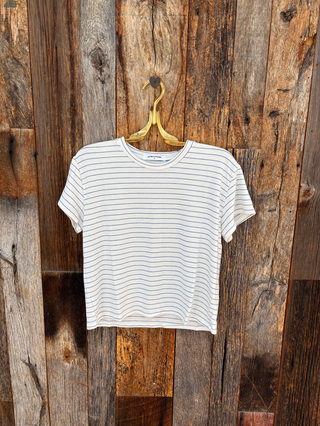 Perfect White Tee - Erin Brushed Sweater Stripe Crewneck Tee - Pacific Stripe