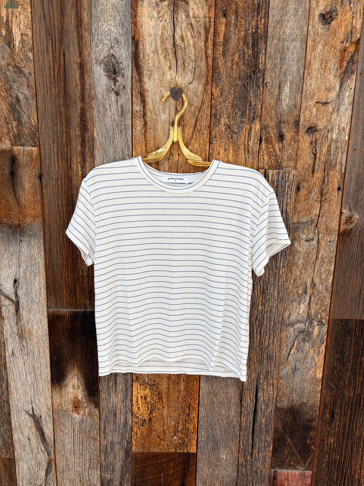 Perfect White Tee - Erin Brushed Sweater Stripe Crewneck Tee - Pacific Stripe