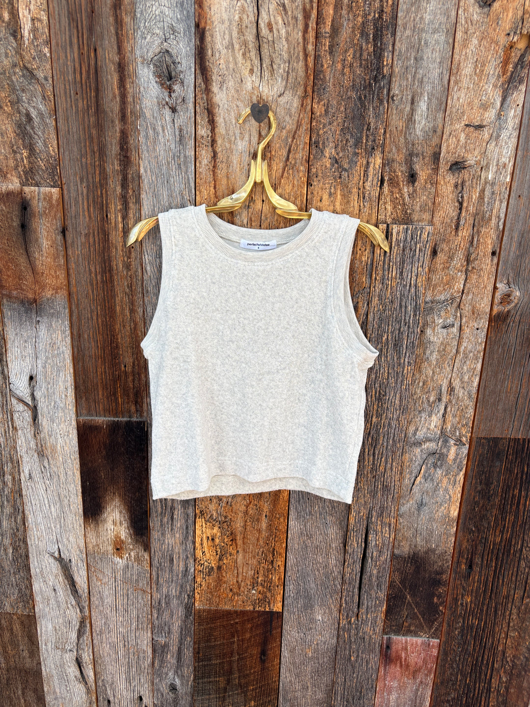Perfect White Tee - Esther Loop Terry High Neck Crop Tank - Oatmeal