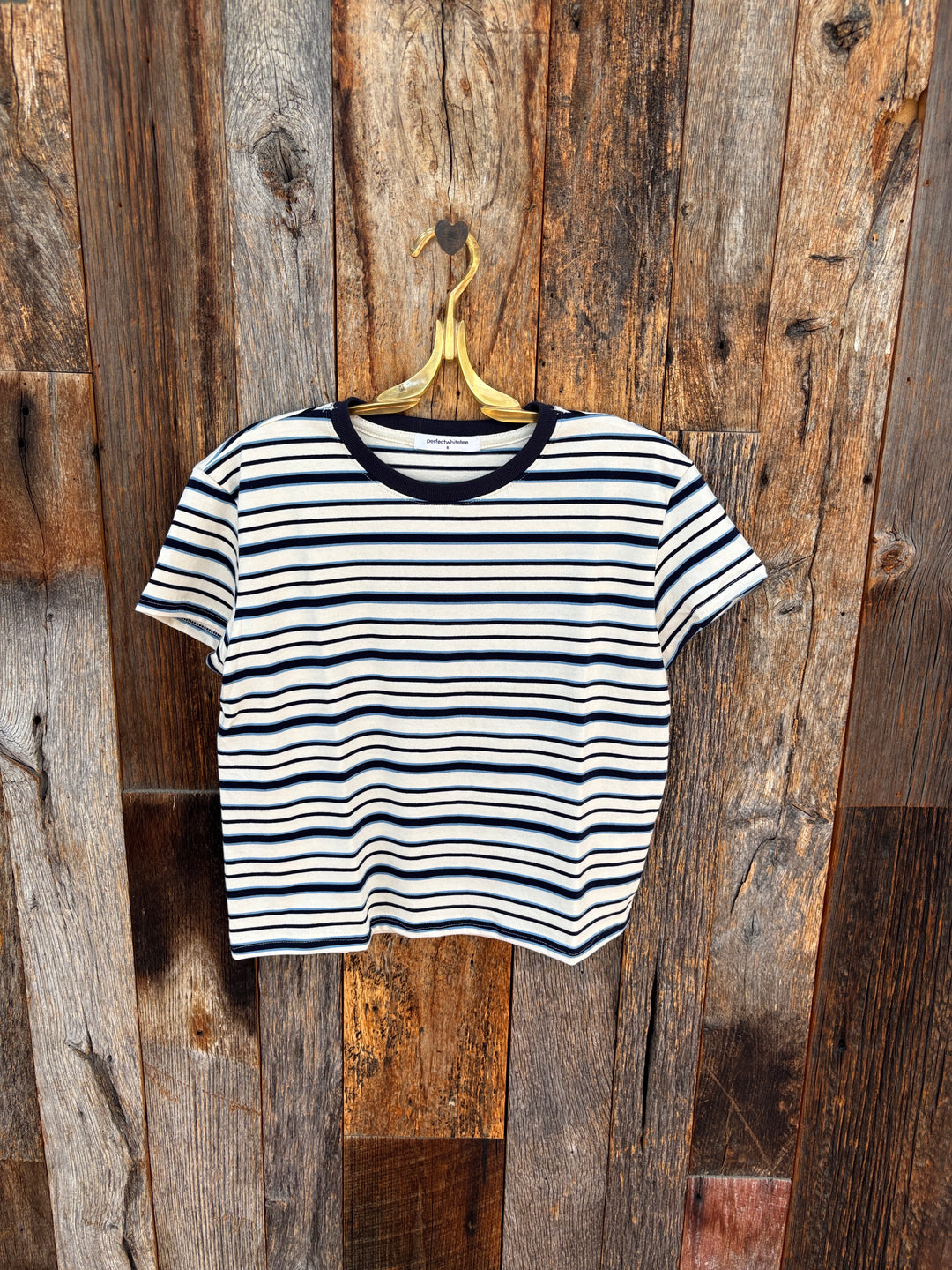 Perfect White Tee - Dawn Stripe Supima Cotton Tee - Navy