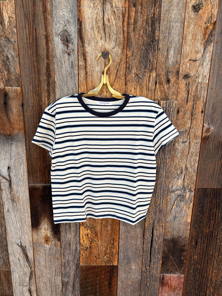 Perfect White Tee - Dawn Stripe Supima Cotton Tee - Navy